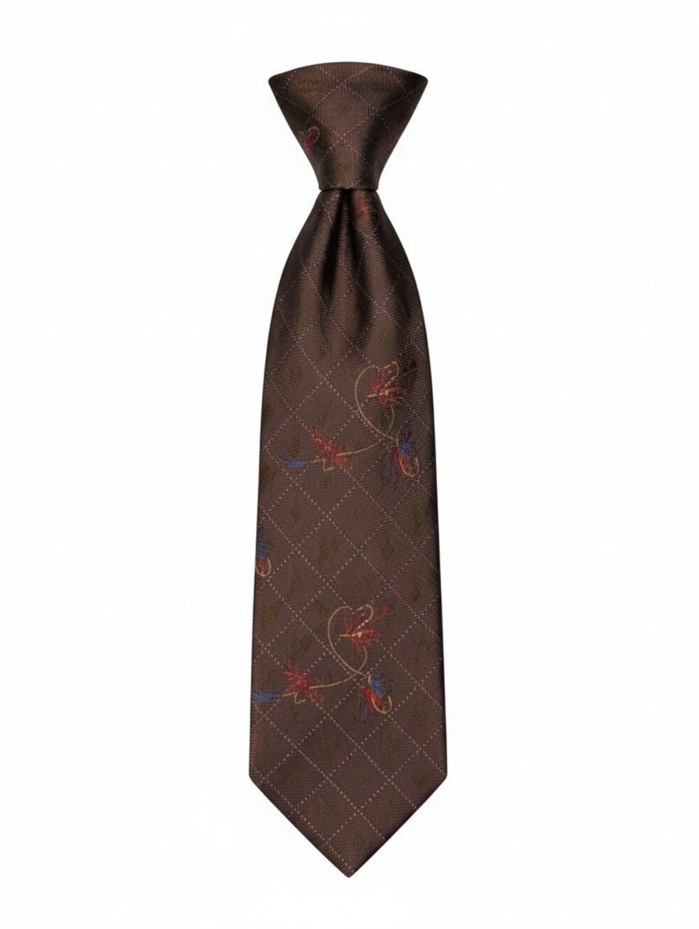 Vtg Polo Ralph Lauren Silk Tie Brown Grid Embroidered Floral Men’s Necktie USA